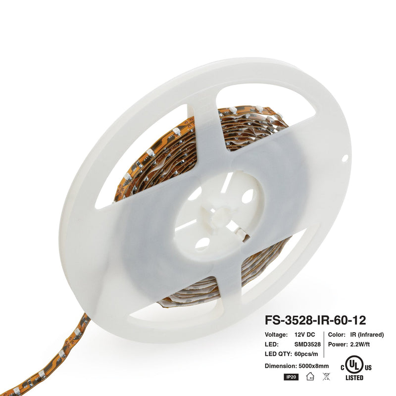 5M(16.4ft) Indoor LED Strip, 12V 2(w/ft) 55-61(Lm/ft) IR(Infrared) - ledlightsandparts