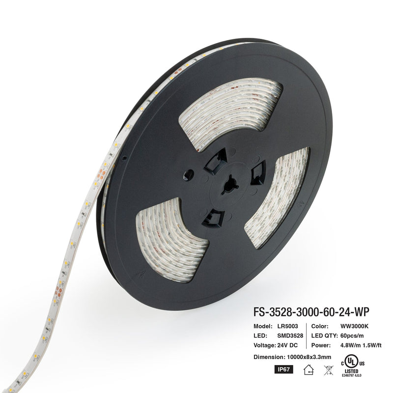 10M(32.8ft) Waterproof LED Strip 3528, 24V 1.5(w/ft) 126-144(Lm/ft) CCT(3K, 6K) - ledlightsandparts