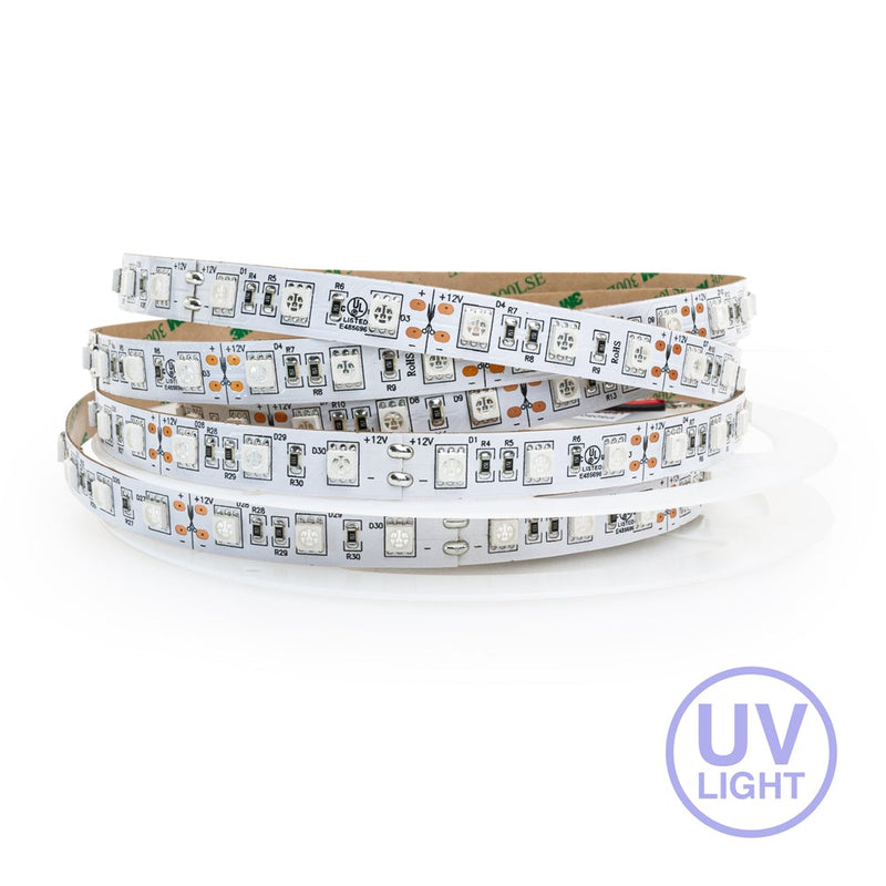 5M(16.4ft) UV LED Strip 60 LED/m, 12V 4.5(w/ft) 395–400nm Ultra Violet(UV) - ledlightsandparts