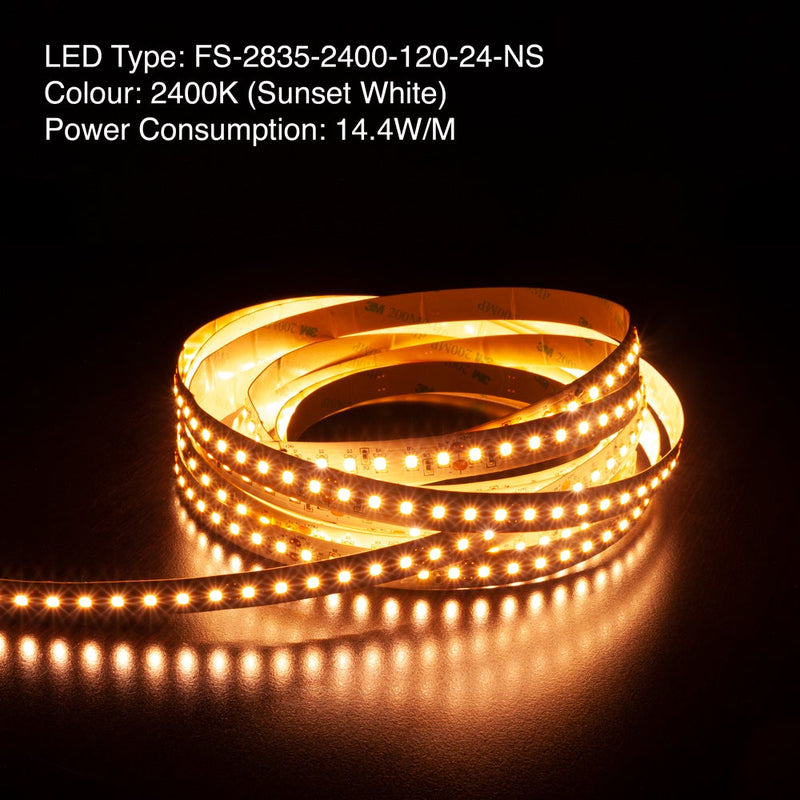 5M(16.4ft) Indoor LED Strip 2835, 24V 4.5(w/ft) 400-420(Lm/ft) 120(LEDs/m) CCT(2.4K, 5K) - ledlightsandparts