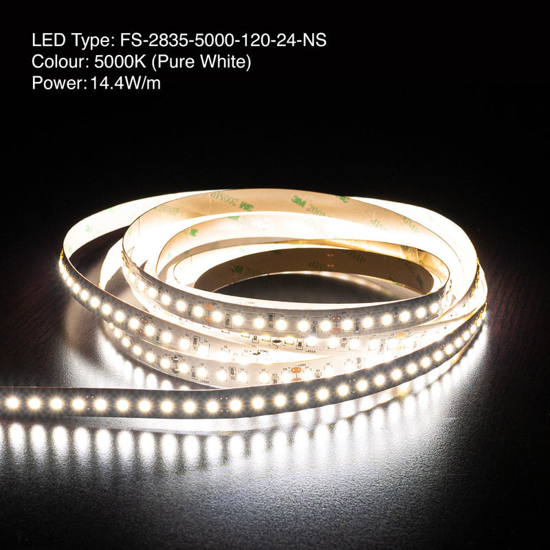 5M(16.4ft) Indoor LED Strip 2835, 24V 4.5(w/ft) 400-420(Lm/ft) 120(LEDs/m) CCT(2.4K, 5K) - ledlightsandparts