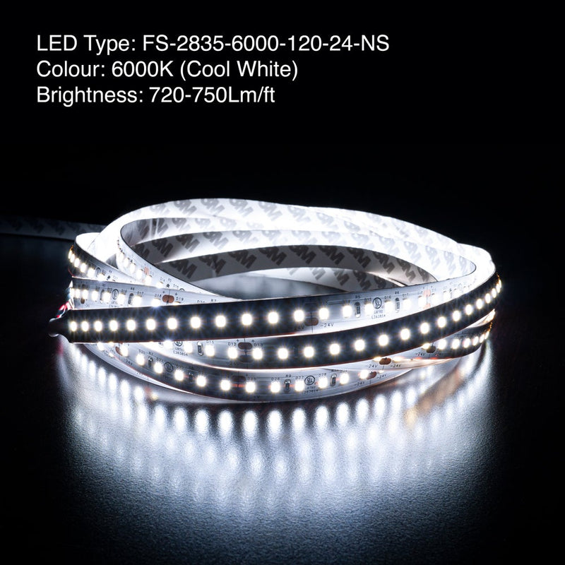 5M(16.4ft) Indoor LED Strip 2835, 24V 9(w/ft) 720-750(Lm/ft) 120(LEDs/m) CCT(2.7K, 6K) - ledlightsandparts
