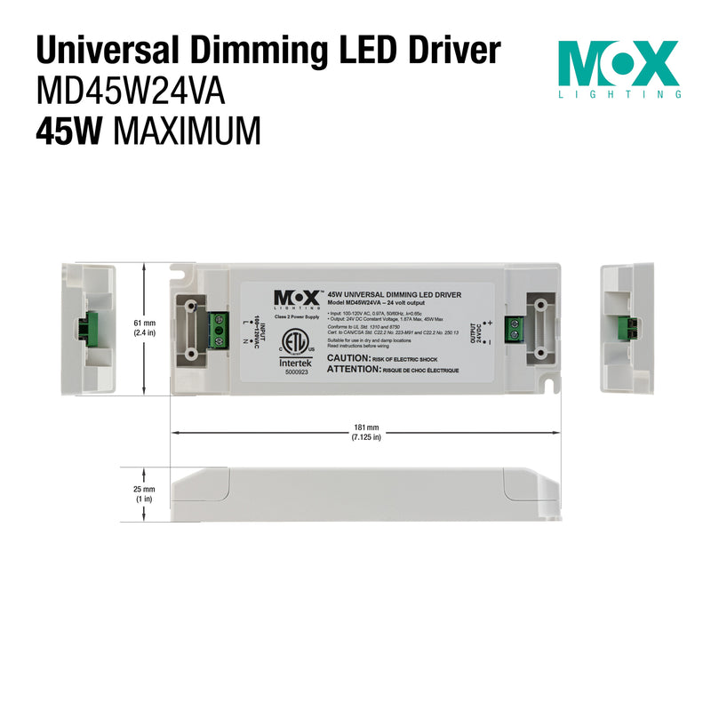 MD24W45VA Dimmable LED Driver, 100-120V 45W - ledlightsandparts