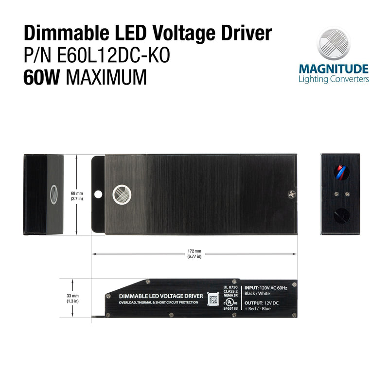 Magnitude Electronic E60L12DC-KO Dimmable Constant Voltage LED Driver, 12V 60W - ledlightsandparts