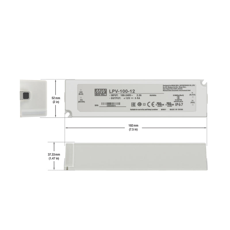 Mean Well LPV-100-12 Non-Dimmable LED Driver, 12V 8.5A 100W - ledlightsandparts