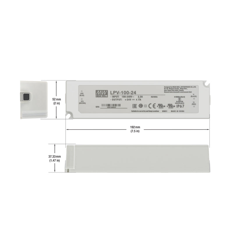 Mean Well LPV-100-24 Non-Dimmable LED Driver, 24V 4.2A 100W - ledlightsandparts