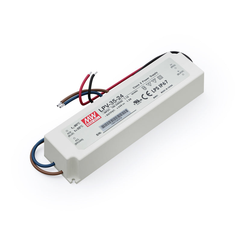 Mean Well LPV-35-24 Non-Dimmable LED Driver, 24V 1.5A 35W - ledlightsandparts