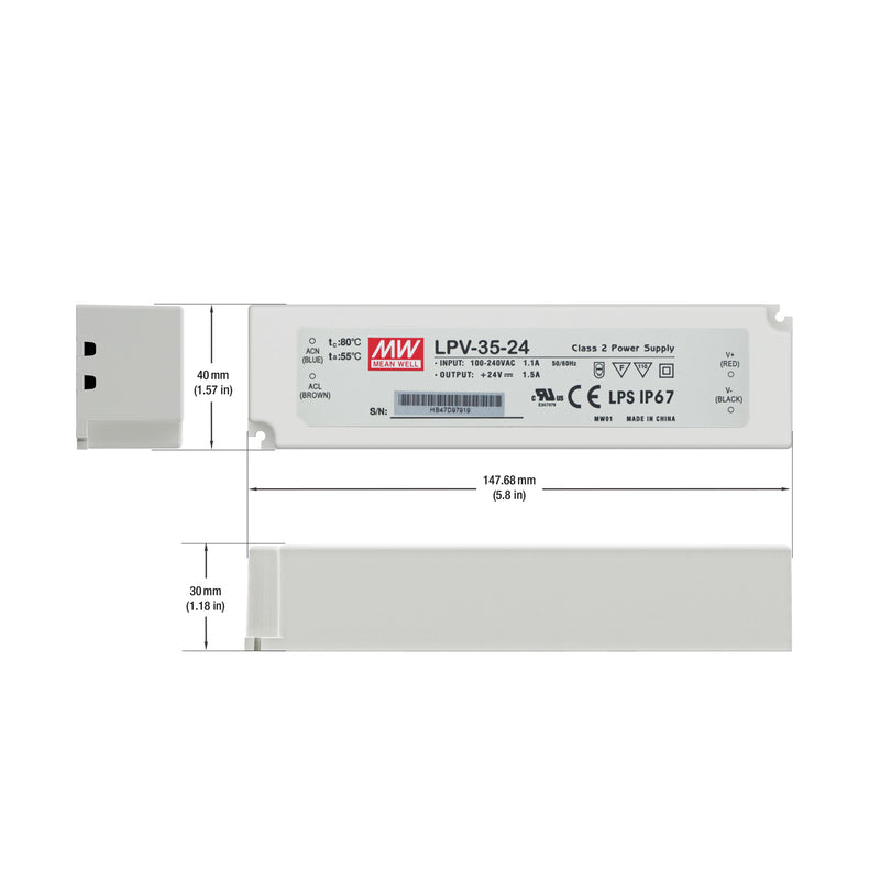 Mean Well LPV-35-24 Non-Dimmable LED Driver, 24V 1.5A 35W - ledlightsandparts