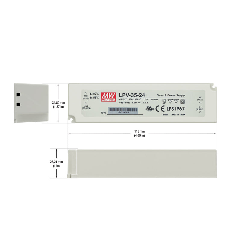 Mean Well LPV-20-24 Non-Dimmable LED Driver, 24V 0.83A 20W - ledlightsandparts