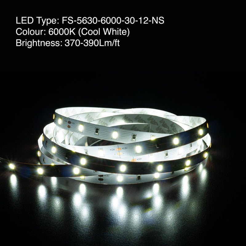 5M(16.4ft) Indoor LED Strip 5630, 12V 4.5(w/ft) 370-390(Lm/ft) 30(LEDs/m) CCT(3K, 6K) - ledlightsandparts