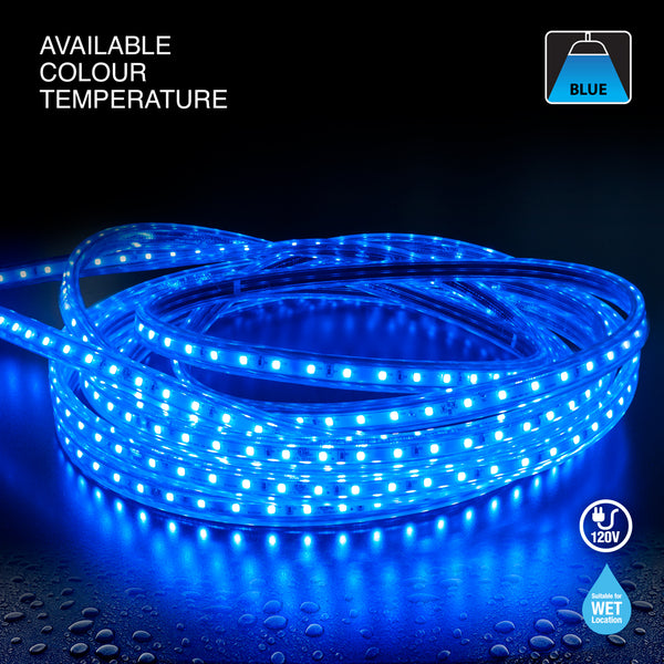 50M(164ft) Waterproof LED Strip 2835, High Voltage LED Strip Light with Power Plug, 120V 2(w/ft) Blue - ledlightsandparts