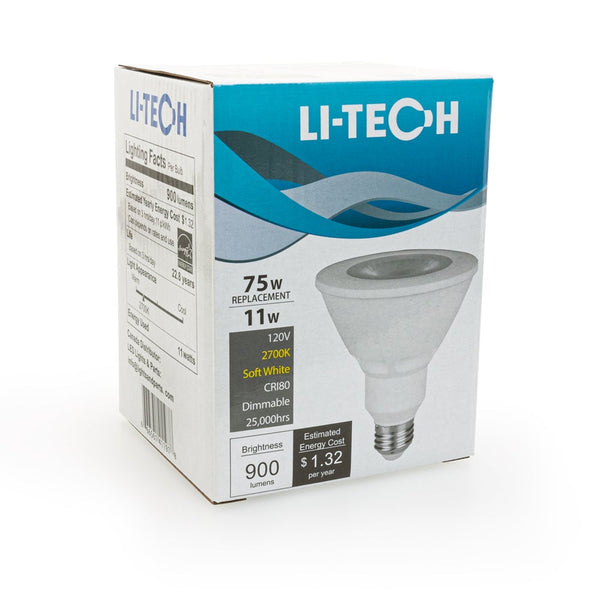 Li-Tech PAR30 LED Bulb, 120V 11W Equivalent 75W 2700K - ledlightsandparts