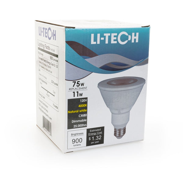 Li-Tech PAR30 LED Bulb, 120V 11W Equivalent 75W 4000K(Natural White) - ledlightsandparts