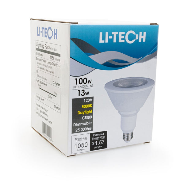 Li-Tech PAR38 LED Bulb, 120V 13W Equivalent 100W 5000K(Daylight) - ledlightsandparts