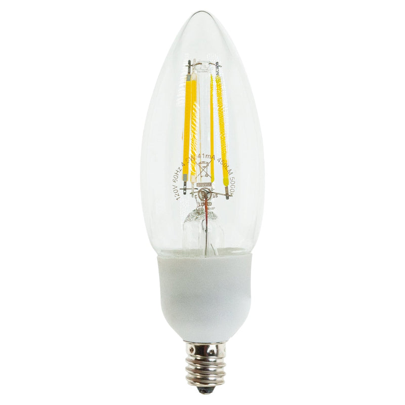 Li-Tech B11 LED Filament Bulb E12 Base, 120V 4.5W 5000K - ledlightsandparts