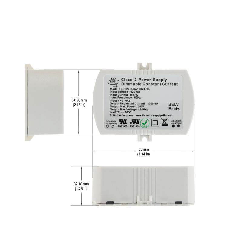 ES LD024D-CA10024-15 Constant Current LED Driver, 1000mA 24V 24W - ledlightsandparts