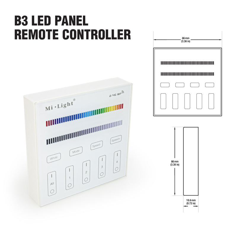 Mi-Light B3 4-Zone RGB RGBW Smart Touch Panel Remote Controller, works with FUT037, FUT038 - ledlightsandparts