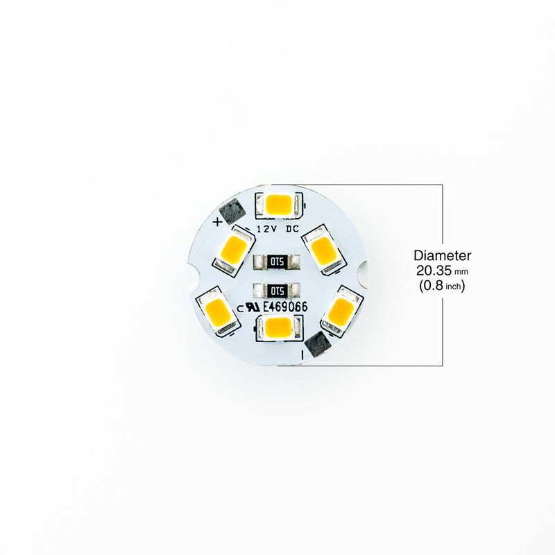 12V 6 SMD 3528 LED Flat Round PCB Dimmable Warm White (2700K) - ledlightsandparts