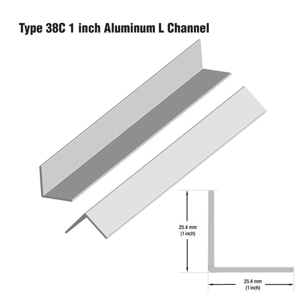 Type 38C 1Inch Aluminum L Channel 3.65Meter (12ft) - ledlightsandparts