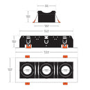VBD-MTR-77T Recessed LED Light Fixture, 9 inch Triple Head Rectangular White- ledlightsandparts