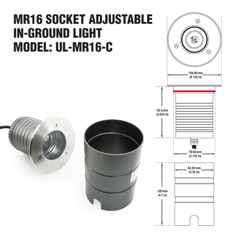 UL-MR16-C Adjustable Beam MR16 Bulb Inground Up light, 12V 6.5W 20°(Adjustable) - ledlightsandparts