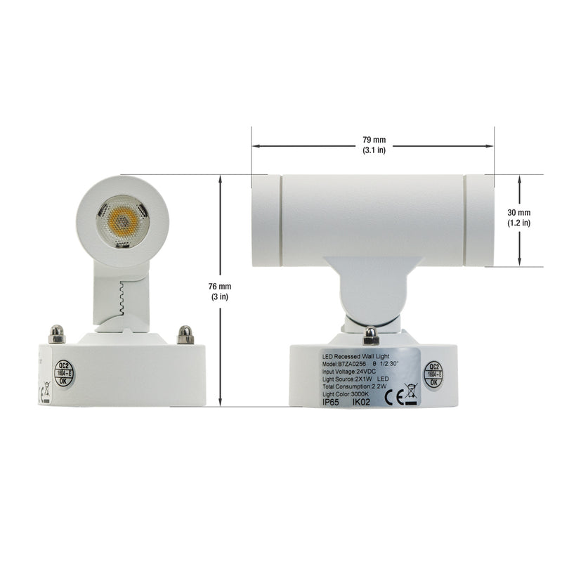 B7ZA0256 White LED Landscaping wall light, 24V 2.2W 3000K(Warm White) - ledlightsandparts