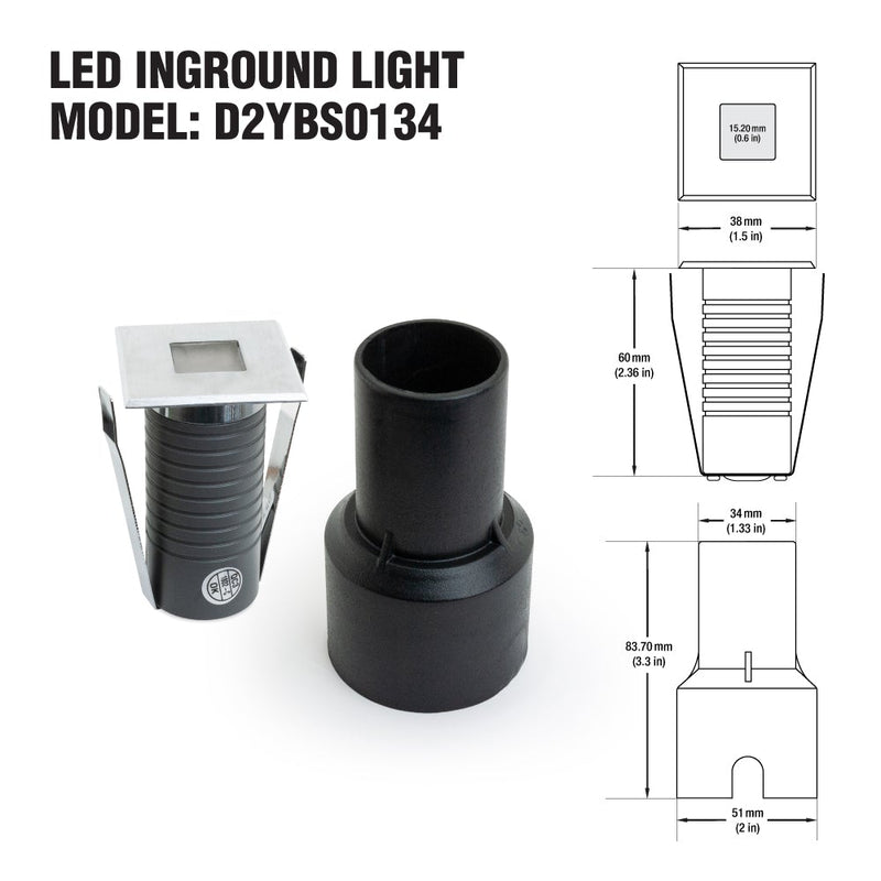 D2YBS0134 1.5 inch Mini LED Square Inground Walkover Light 24V 0.6W 3000K(Warm White) - ledlightsandparts