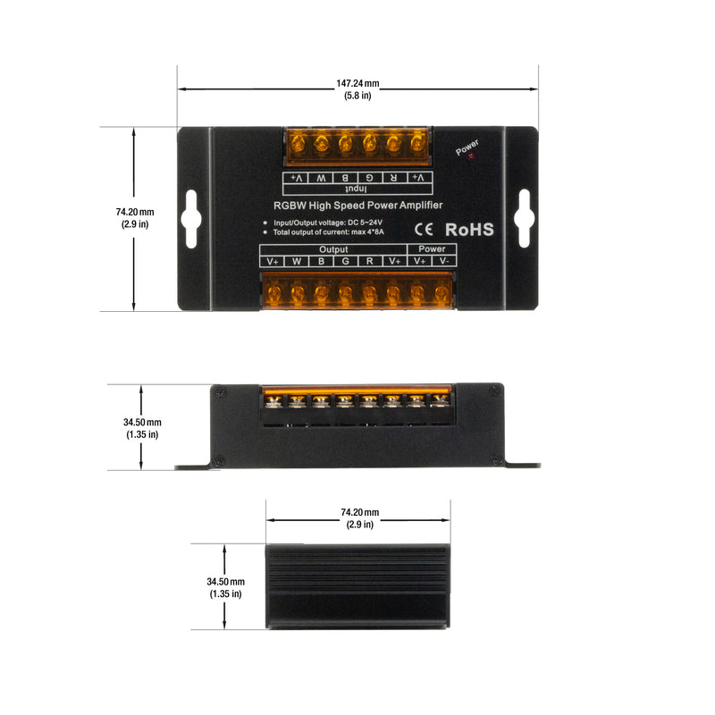 RGBW Amplifier High Speed Power 5-24V 8A/Channel for RGBW lights - ledlightsandparts
