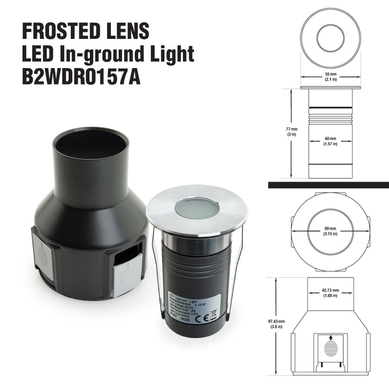 B2WDR0157A 2 inch Round Recessed LED Inground Light, 24V 2.5W 30° Beam - ledlightsandparts