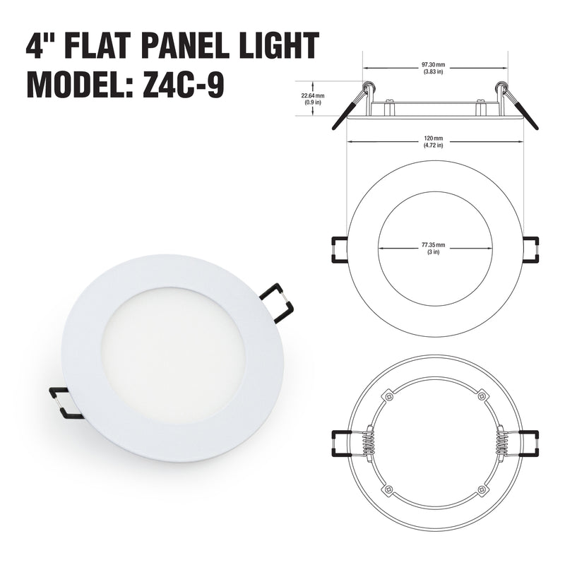 4 inch LED Flat Panel Light Dimmable with Selectable Color Temperature Z4C-9 (3CCT), 120V 9W - ledlightsandparts