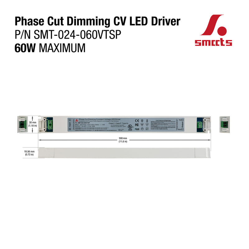 Smart Super Slim SMT-024-060VTSP Dimmable LED Driver, 24V 2.5A 60W - ledlightsandparts