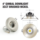 4 inch Round Recessed Light Gimbal with Selectable Color Temperature (3CCT) 120V 8W Brushed Nickel, Lights and parts