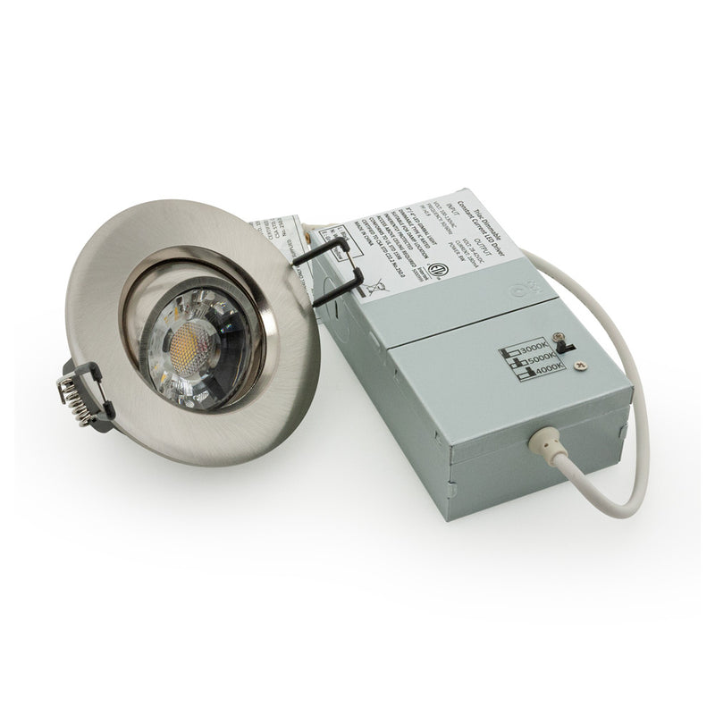 3 inch Round Recessed Light Gimbal with Selectable Color Temperature (3CCT), 120V 8W Brushed Nickel, Lights and parts
