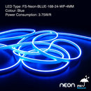5M(16.4ft) LED Neon light Strip FS-Neon-BLUE-168-24-WP-4MM, Blue color Dimmable Silicone Waterproof Casing Side Emitting. - ledlightsandparts