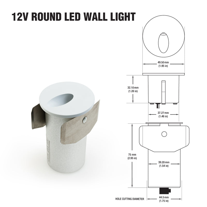 STP001R12-IN-3000-WH Recessed Round LED Step light and Wall Light, 12V 1.4W 3000K - ledlightsandparts