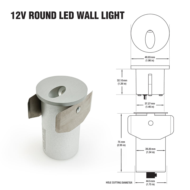STP003R12-IN-3000-Brushed Aluminum Recessed Round LED Step Light and Wall Light 12V 1.4W 3000K with Housing - ledlightsandparts