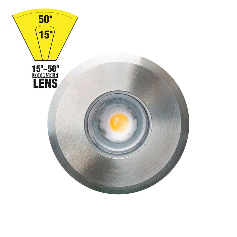 UL-8W-COB-0800-J 3-inch Dia Round Adjustable Beam Direction Zoomable In-Ground Uplight 12/24V 8W 15° to 50° (Adjustable beam direction) - ledlightsandparts