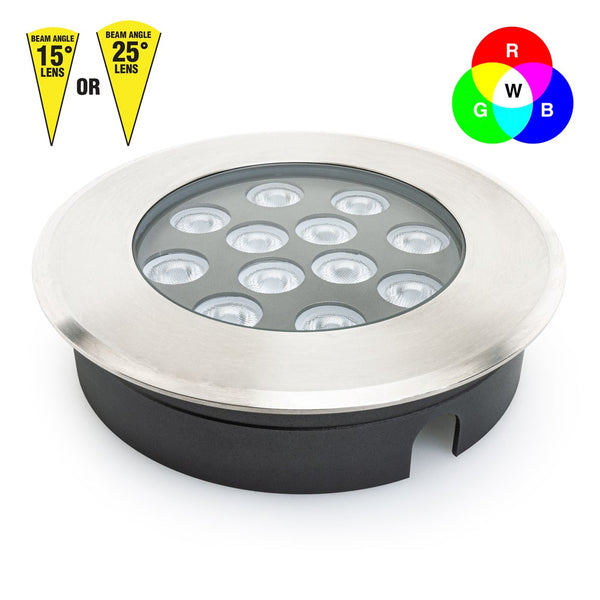 UL-1201-1500(RGBW)-I LED 6 inch Dia Round Shallow Recessed In Ground Light 24V 15W 15°or25° - ledlightsandparts