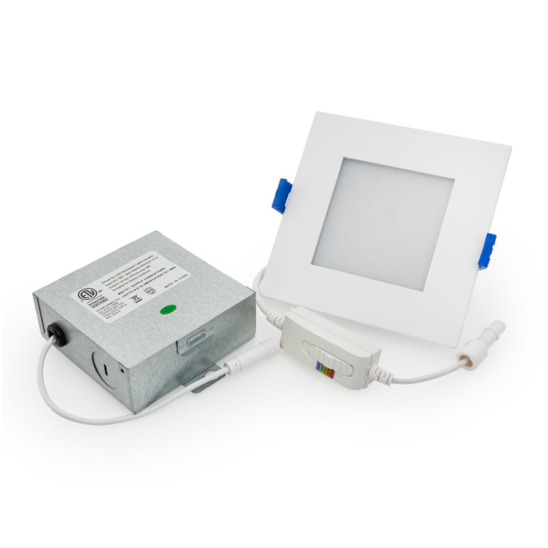 4 inch Square Flat Panel light with FT6 rated wire, 120V 9W 5CCT(2.7K, 3K, 3.5K, 4K, 5K)