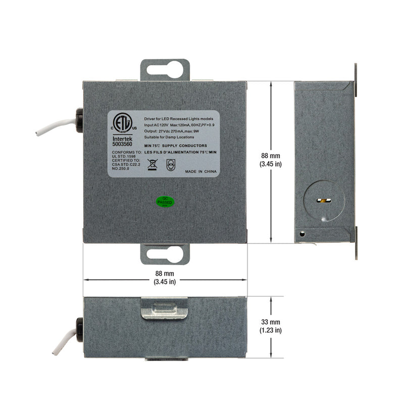 4 inch Square Flat Panel light with FT6 rated wire, 120V 9W 5CCT(2.7K, 3K, 3.5K, 4K, 5K)