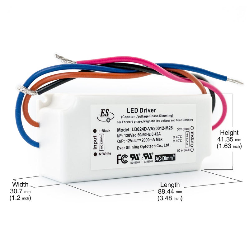 ES LD024D-VA20012-M28 J-Box Constant Voltage LED Driver, 12V 2A 24W - ledlightsandparts