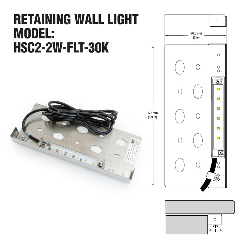 7 inch Hardscape Retaining Wall Light, 12V 2W 3000K (Warm White) - ledlightsandparts