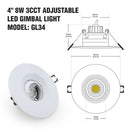 4 inch Round Recessed Light Gimbal with Selectable Color Temperature (3CCT) 120V 8W White - ledlightsandparts