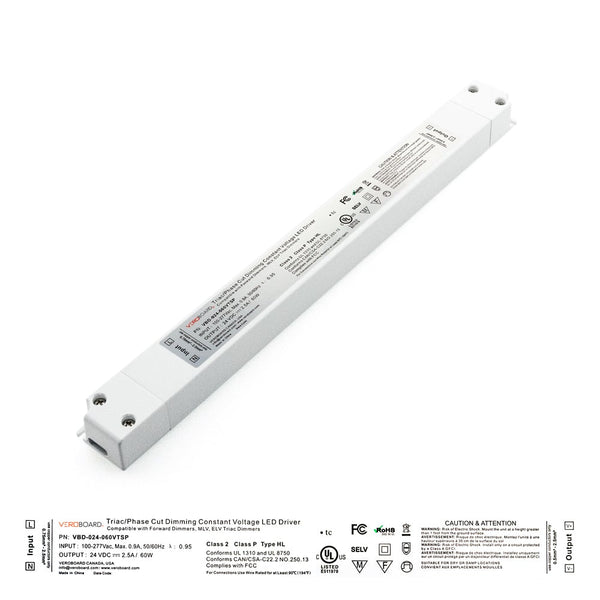 Super Slim VBD-024-060VTSP Constant Voltage Dimmable LED Driver, 24V 2.5A 60W - ledlightsandparts