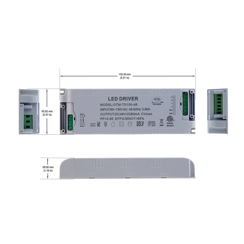 OTM-TD100-48 Constant Voltage LED Driver, 0-10V Dimmable LED Driver 48V 100W