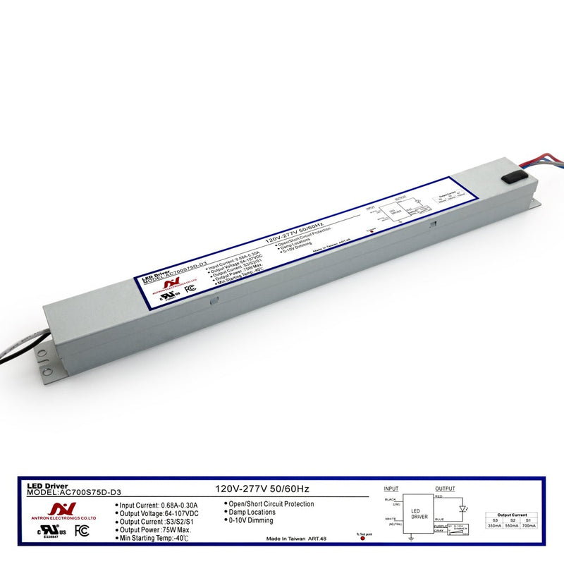 ANTRON AC700S75D-D3 Constant Current with Selectable Current 350-550-700mA 64-107V 75W - ledlightsandparts