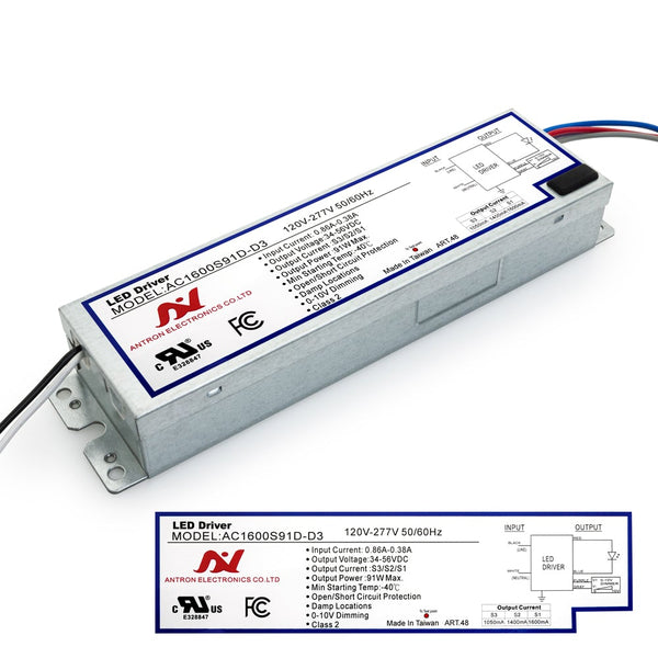 ANTRON AC1600S91D-D3 Constant Current with Selectable Current 1050-1400-1600mA 91W - ledlightsandparts