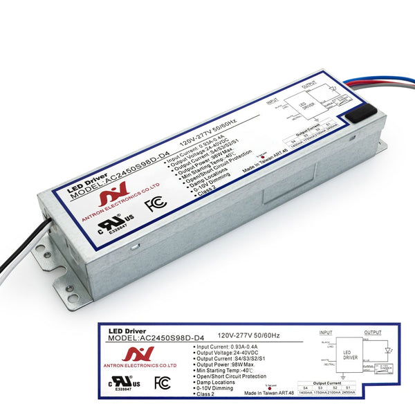 ANTRON AC2450S98D-D4 Constant Current with Selectable Current 1400-1750-2100-2450mA 98W - ledlightsandparts