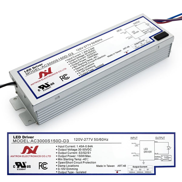 ANTRON AC3000S150D-D3 Constant Current with Selectable Current 1000-2000-3000mA 150W - ledlightsandparts