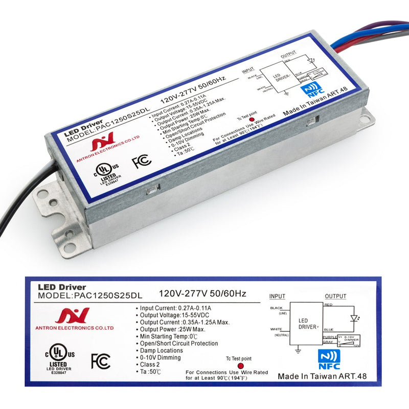 PAC1250S25DL Constant Current Programmable LED Driver with Custom Output Current 350-1250mA 15-55V 25W max - ledlightsandparts